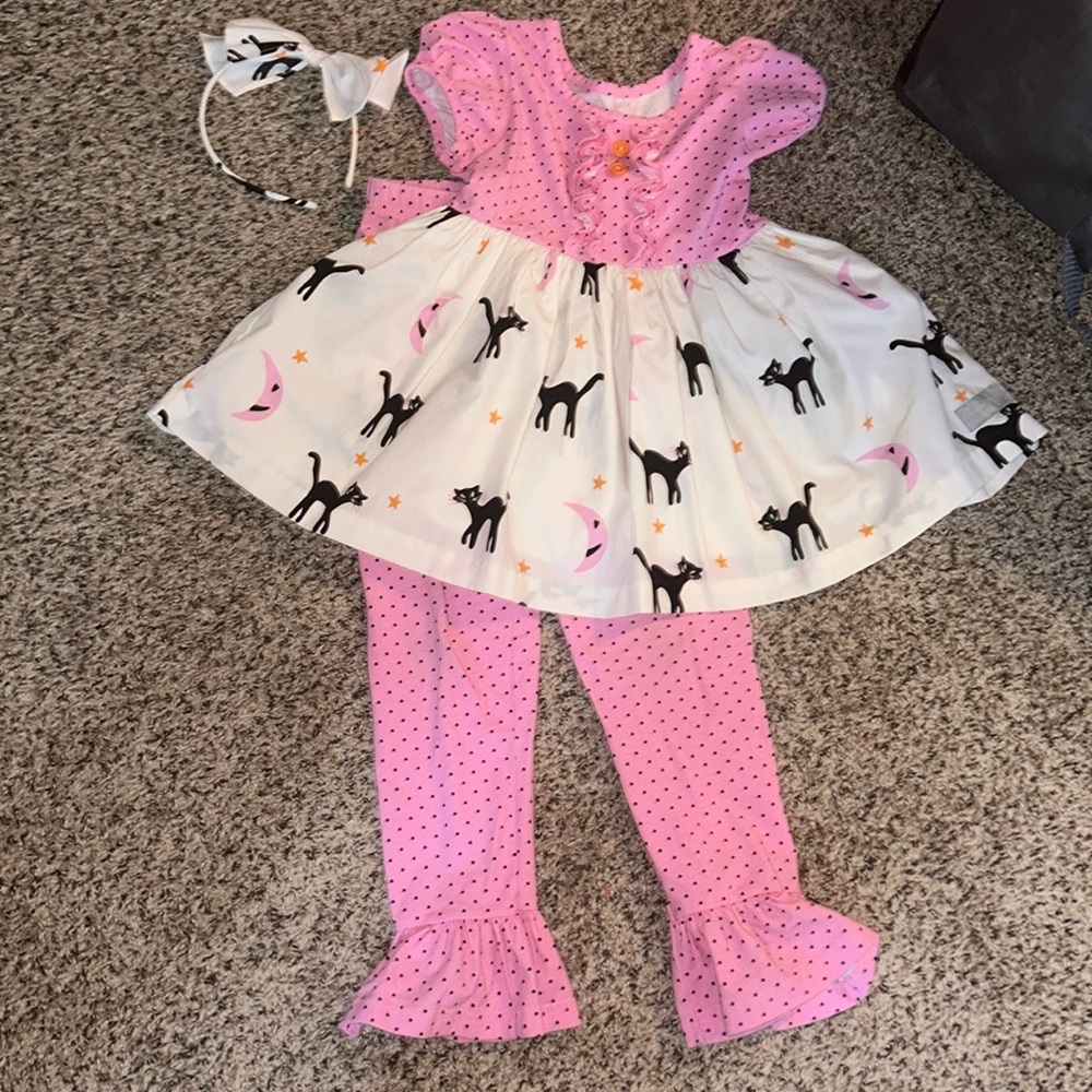 3pc Eleanor Rose Halloween Cat Matching Set -Kathleen Pant sz 6 & Rhonda Top 6/7